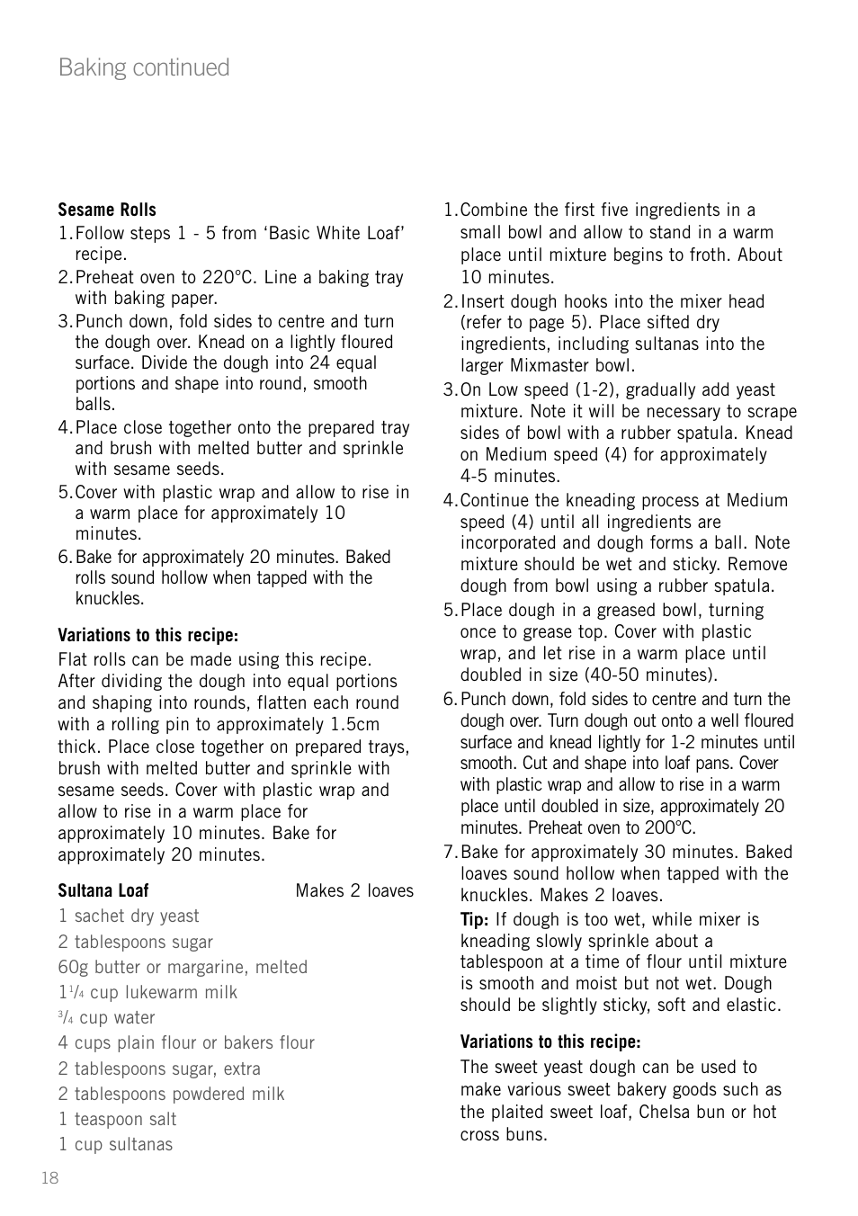 Baking continued | Sunbeam MX001 User Manual | Page 20 / 40