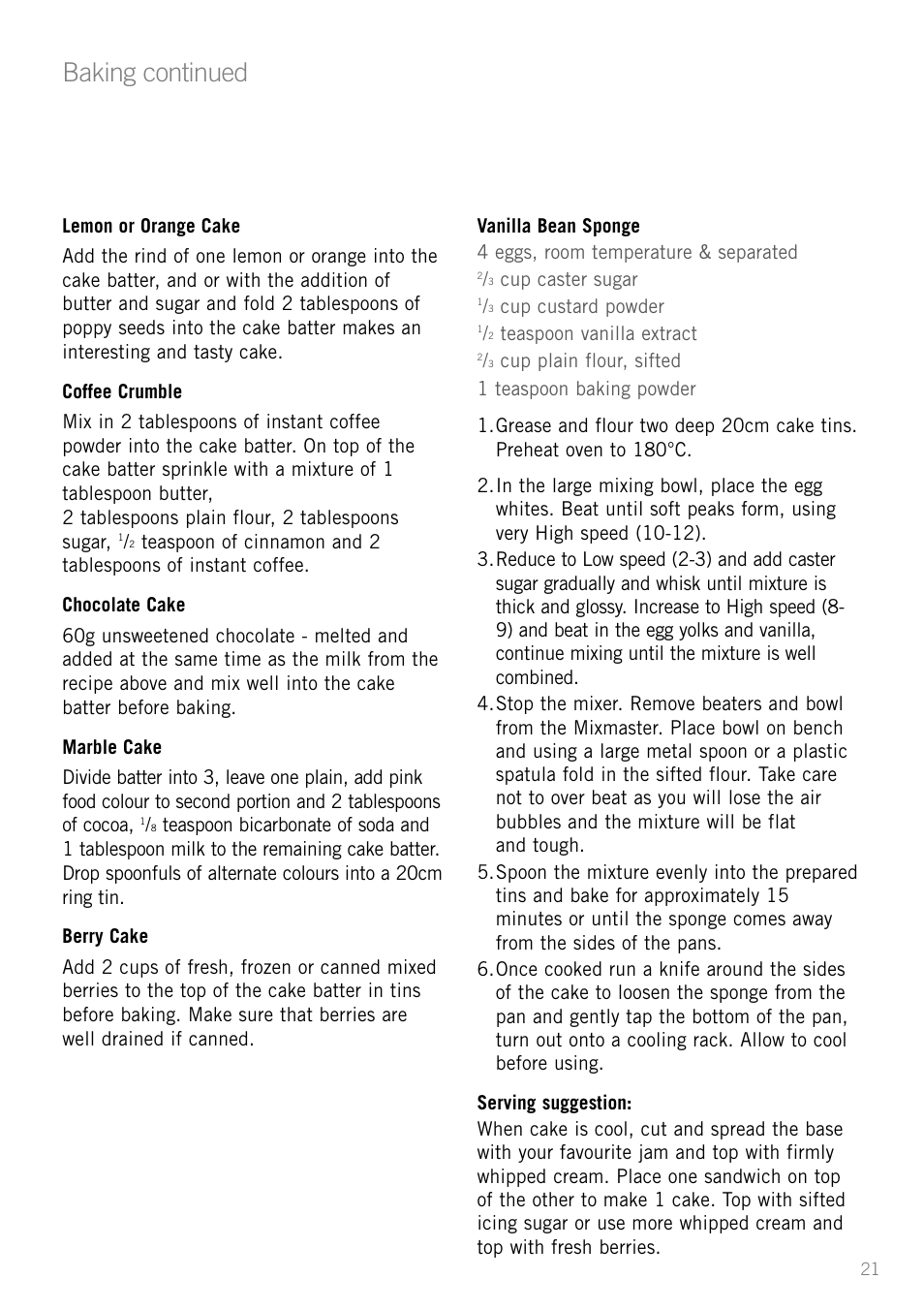 Baking continued | Sunbeam MX001 User Manual | Page 23 / 40