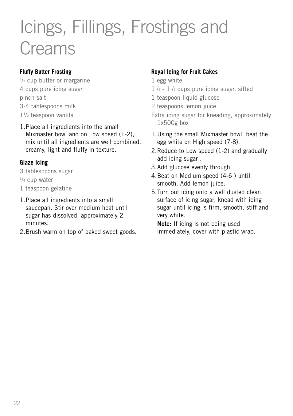 Icings, fillings, frostings and creams | Sunbeam MX001 User Manual | Page 24 / 40