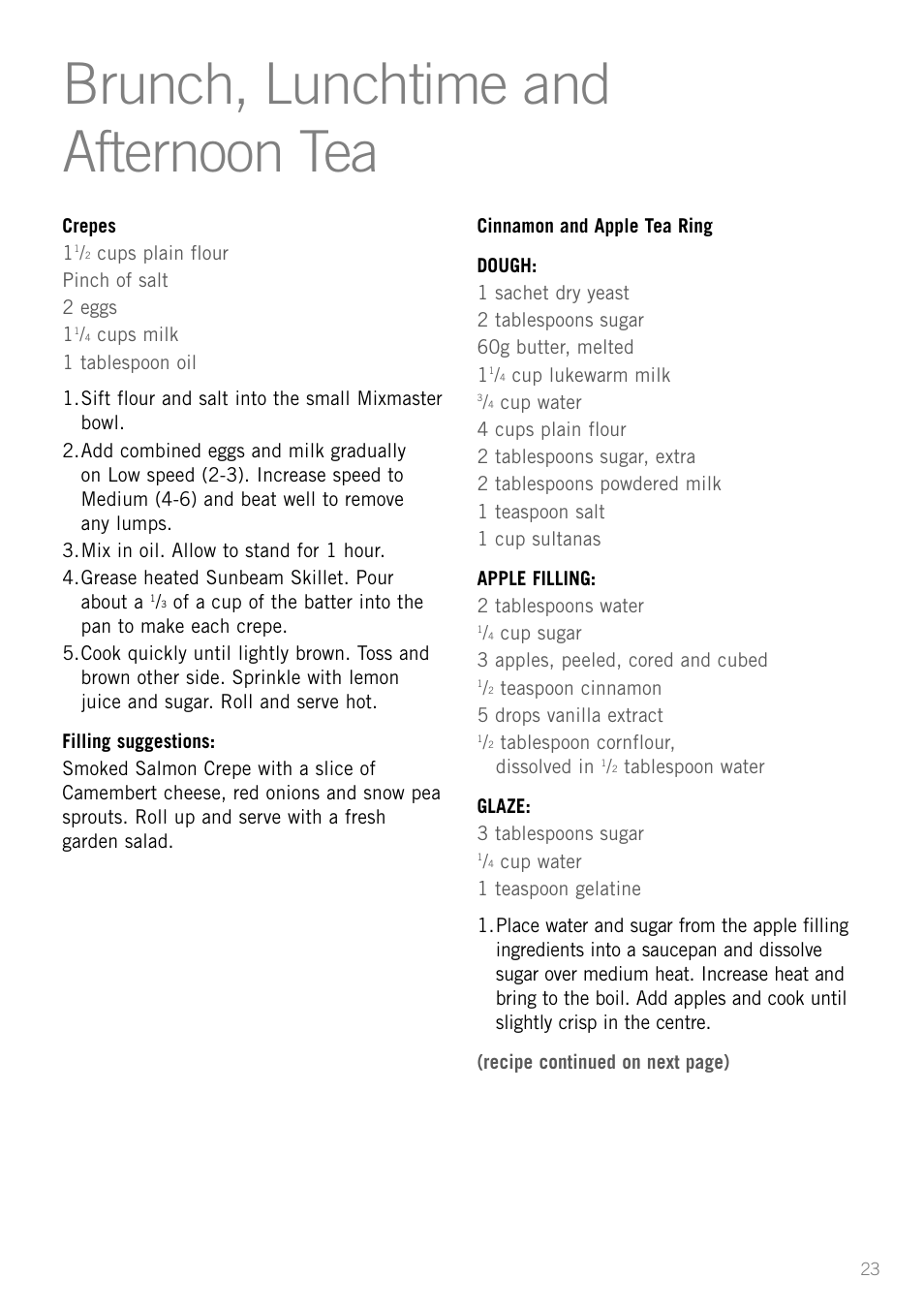 Brunch, lunchtime and afternoon tea | Sunbeam MX001 User Manual | Page 25 / 40