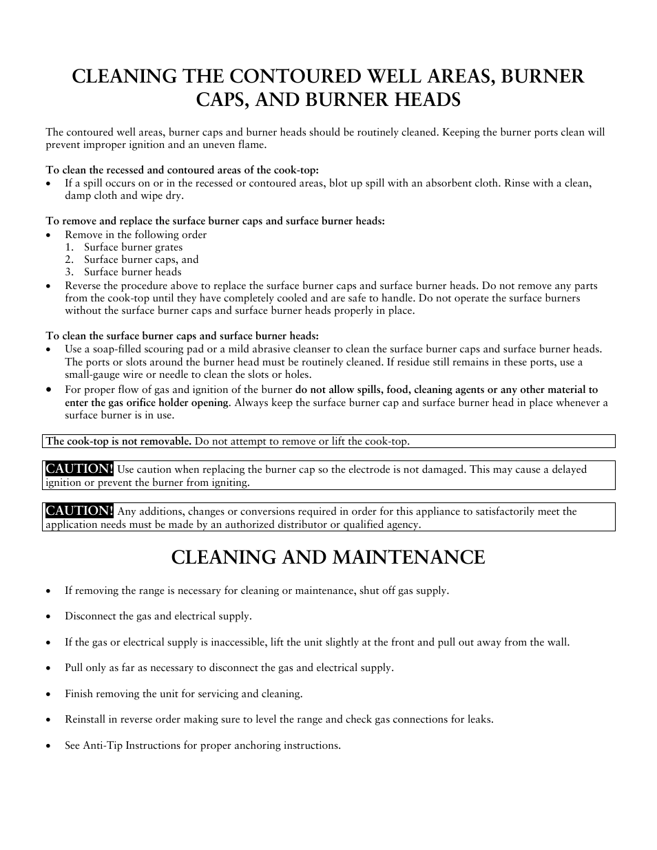 Cleaning and maintenance | Sunbeam Gas Ranges User Manual | Page 11 / 13