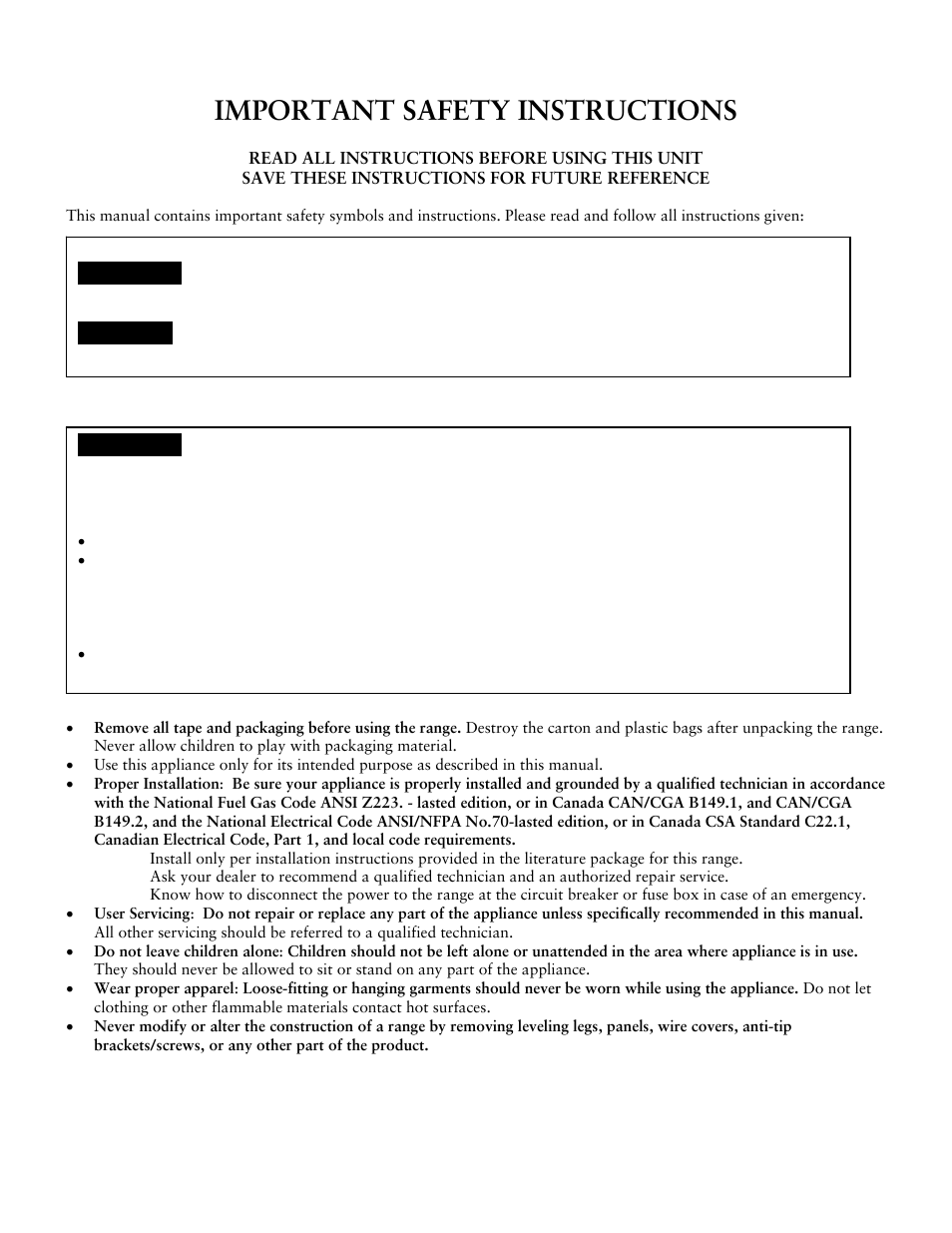 Important safety instructions | Sunbeam Gas Ranges User Manual | Page 3 / 13