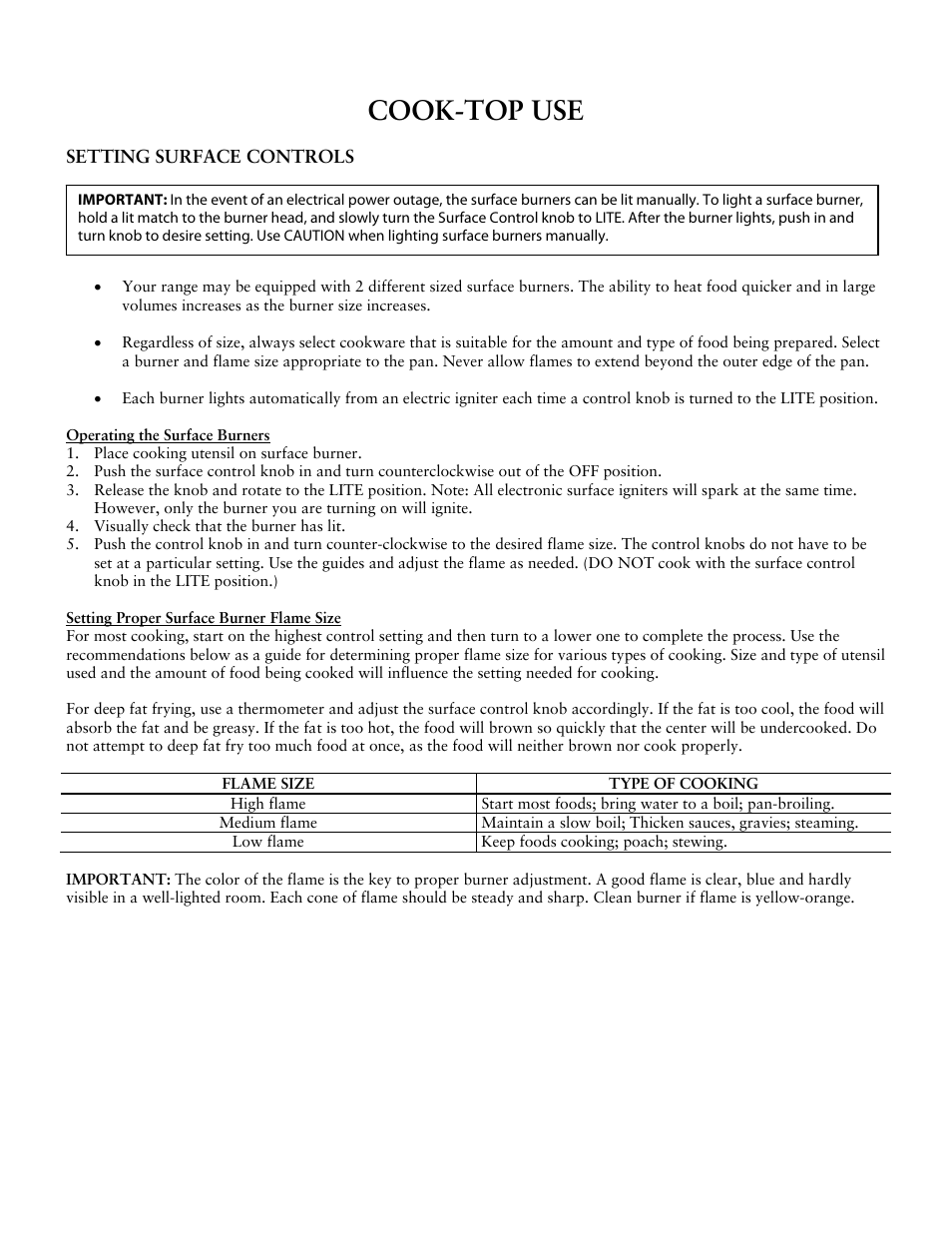 Cook-top use | Sunbeam Gas Ranges User Manual | Page 6 / 13
