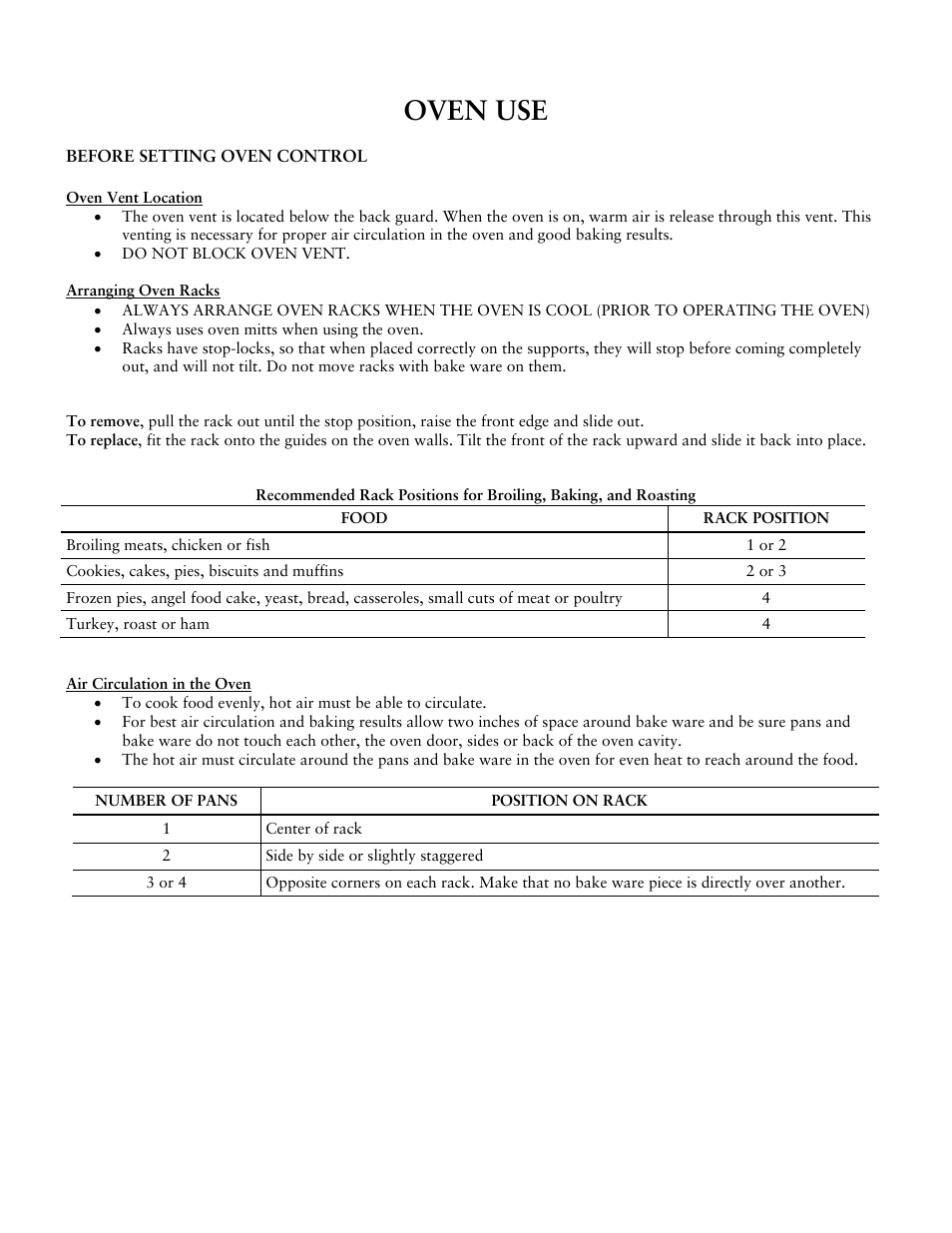 Oven use | Sunbeam Gas Ranges User Manual | Page 7 / 13