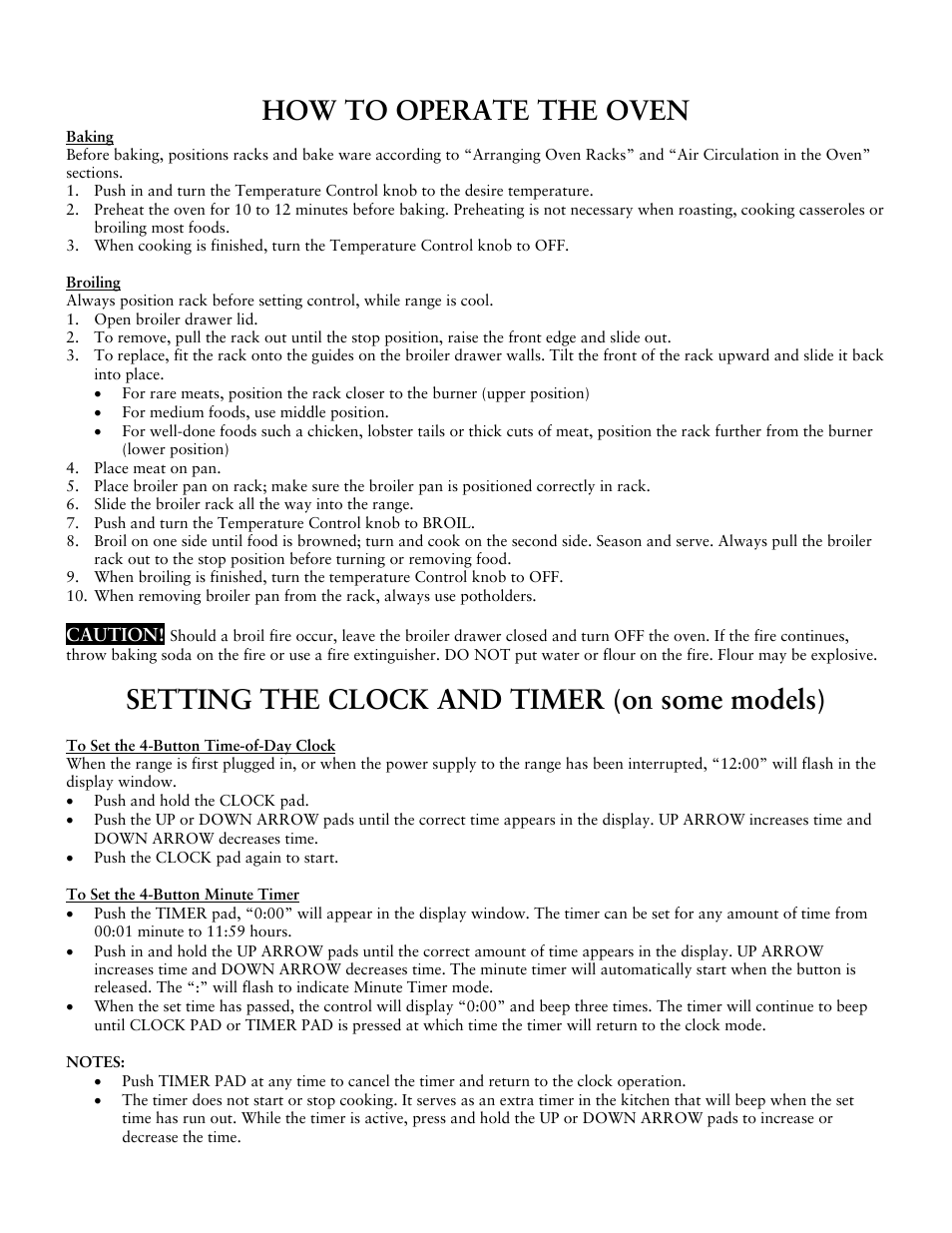 How to operate the oven, Setting the clock and timer (on some models) | Sunbeam Gas Ranges User Manual | Page 8 / 13