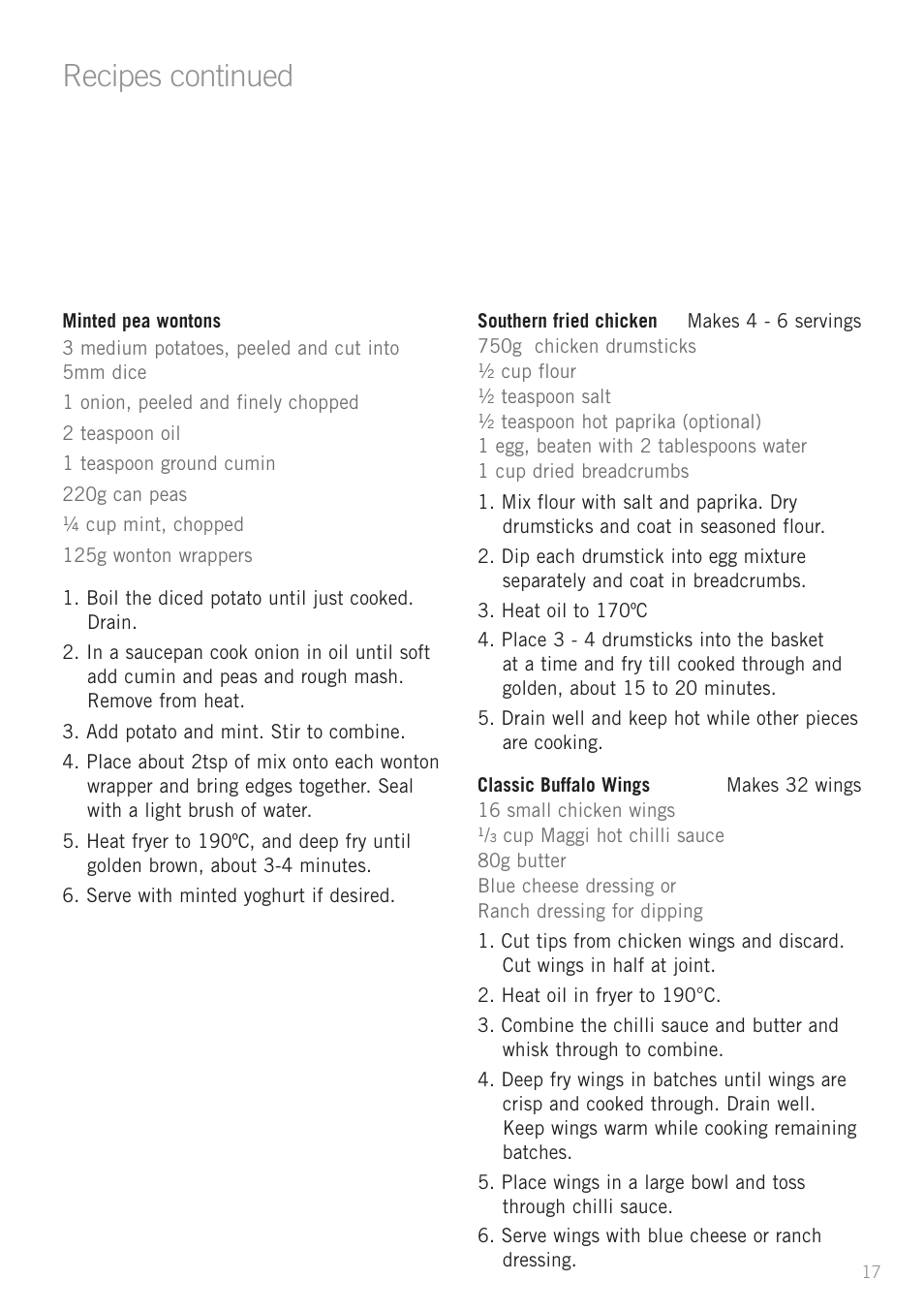 Recipes continued | Sunbeam DF6300 User Manual | Page 17 / 24
