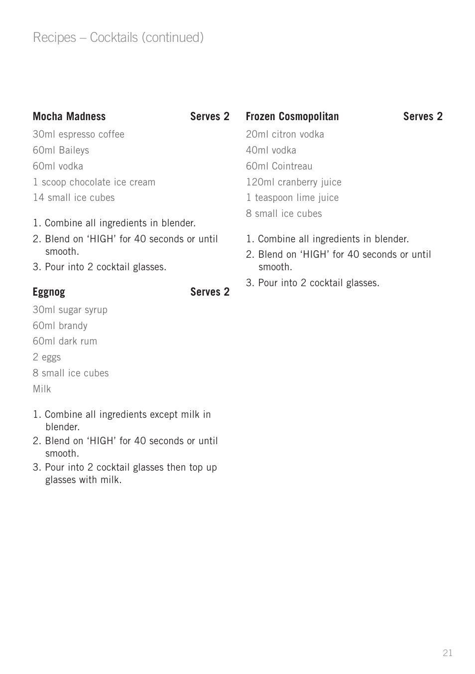 Recipes – cocktails (continued) | Sunbeam PB4200 User Manual | Page 23 / 25
