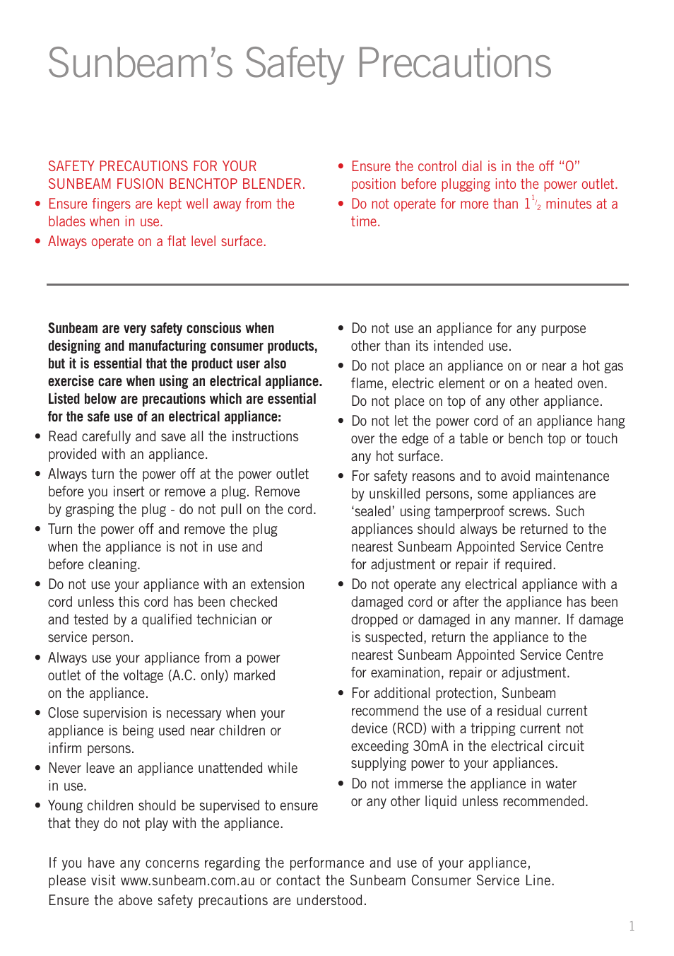 Sunbeam’s safety precautions | Sunbeam PB4200 User Manual | Page 3 / 25
