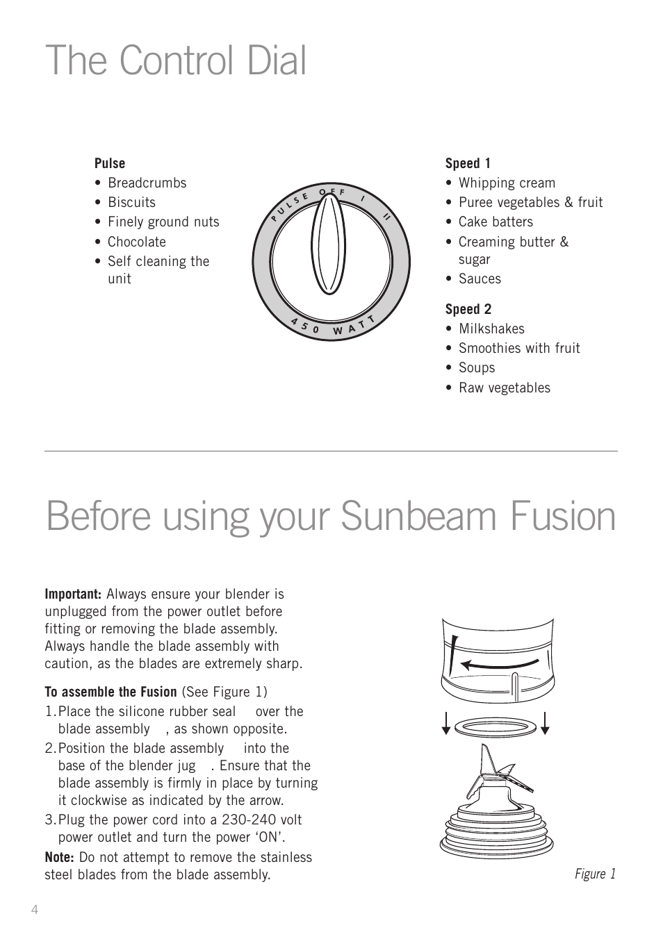 The control dial before using your sunbeam fusion | Sunbeam PB4200 User Manual | Page 6 / 25