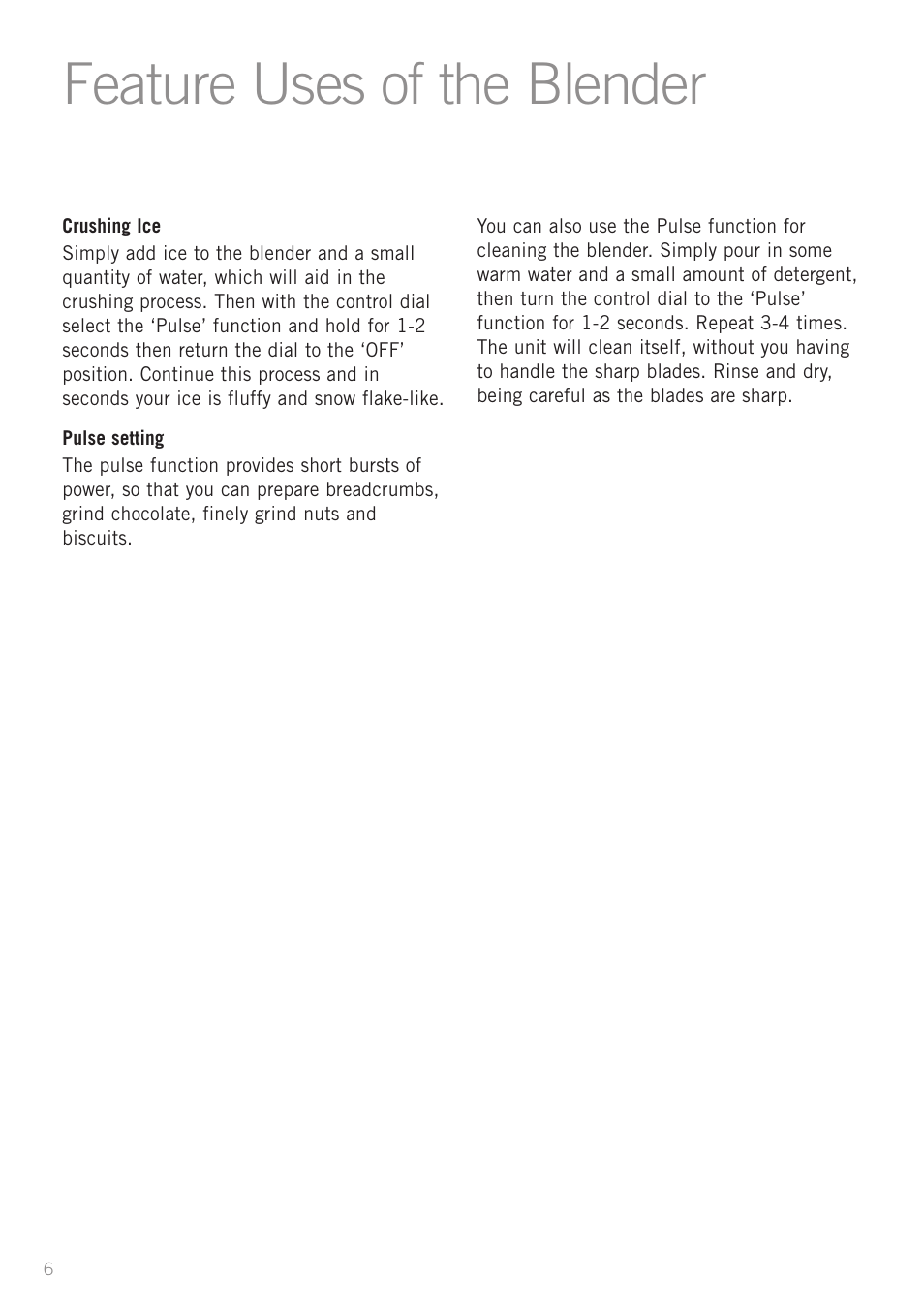 Feature uses of the blender | Sunbeam PB4200 User Manual | Page 8 / 25