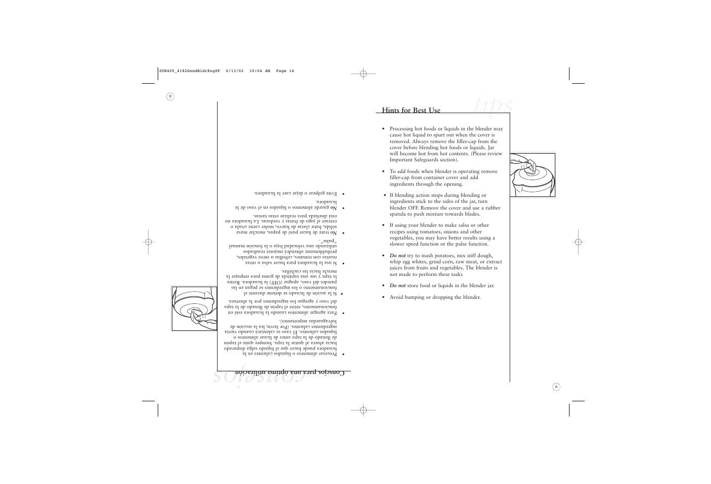 Consejos, Tips | Sunbeam 4182 User Manual | Page 11 / 28