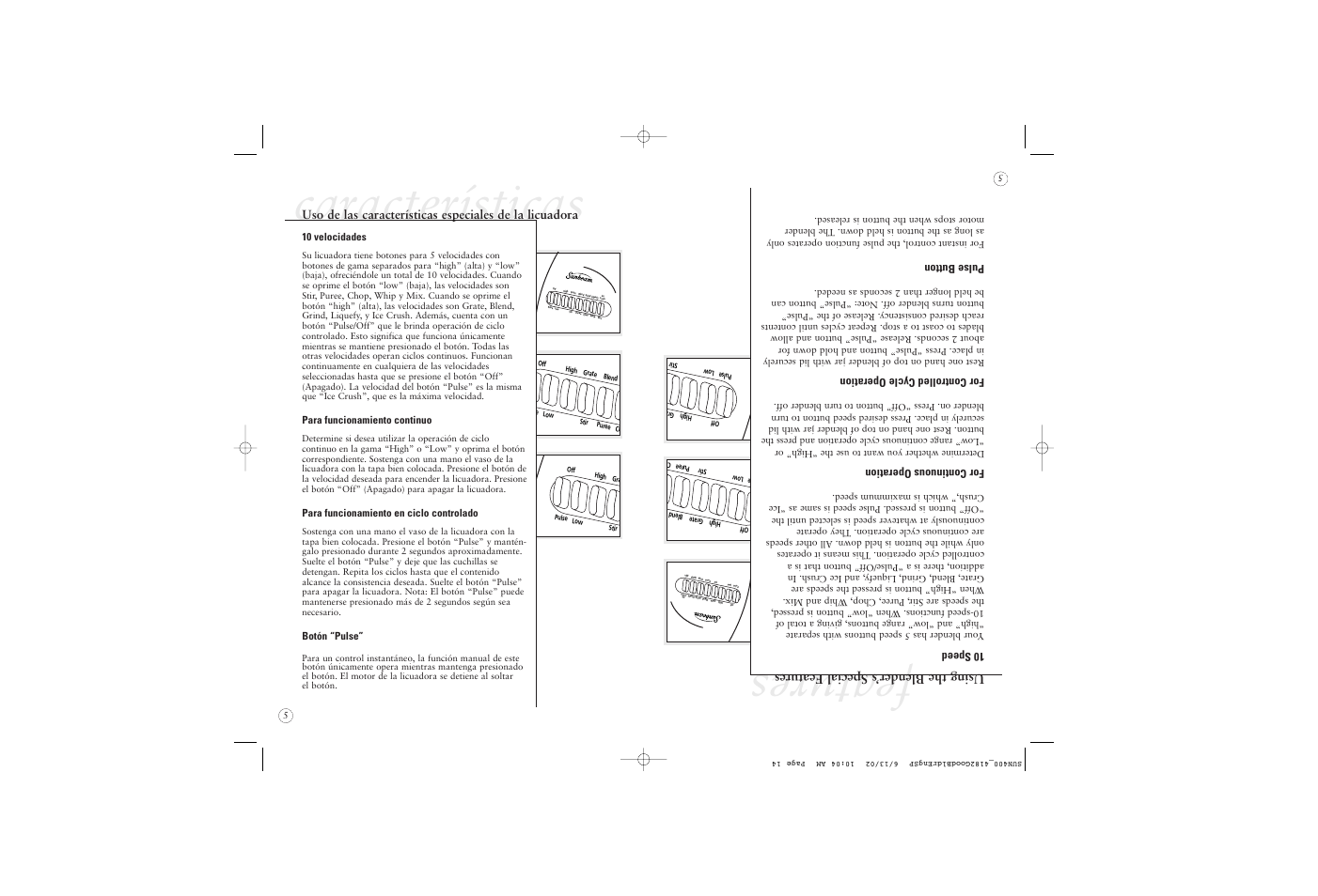 Características, Features, Using the blender’s special features | Sunbeam 4182 User Manual | Page 24 / 28