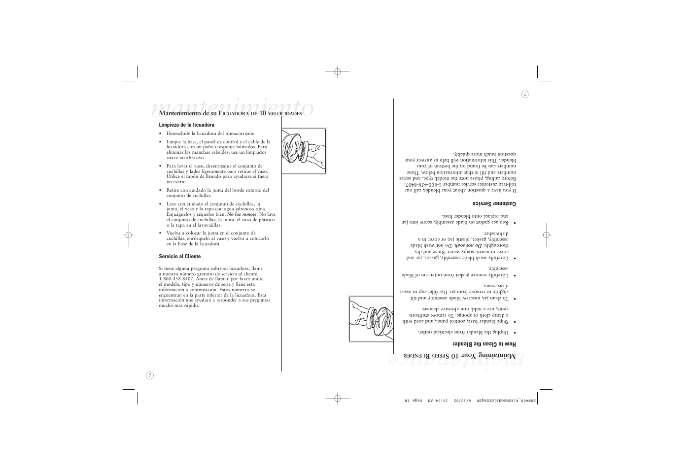 Mantenimiento, Maintenance | Sunbeam 4182 User Manual | Page 26 / 28