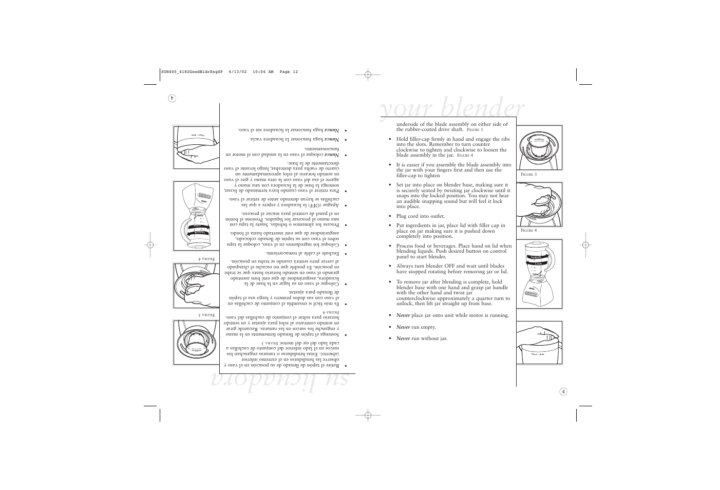 Su licuadora, Your blender | Sunbeam 4182 User Manual | Page 9 / 28