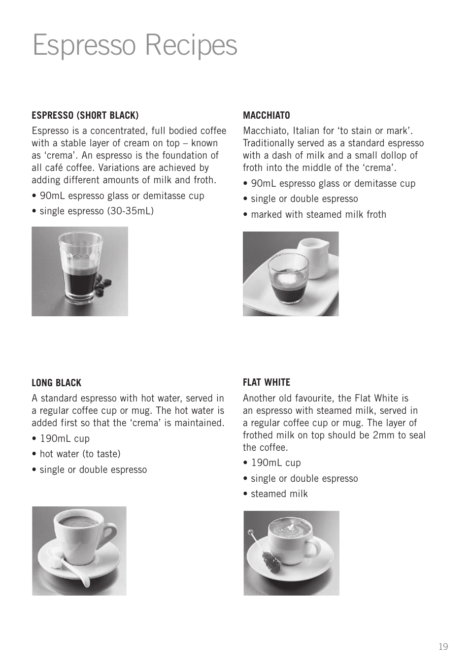 Espresso recipes, Heading | Sunbeam EM5600 User Manual | Page 21 / 32