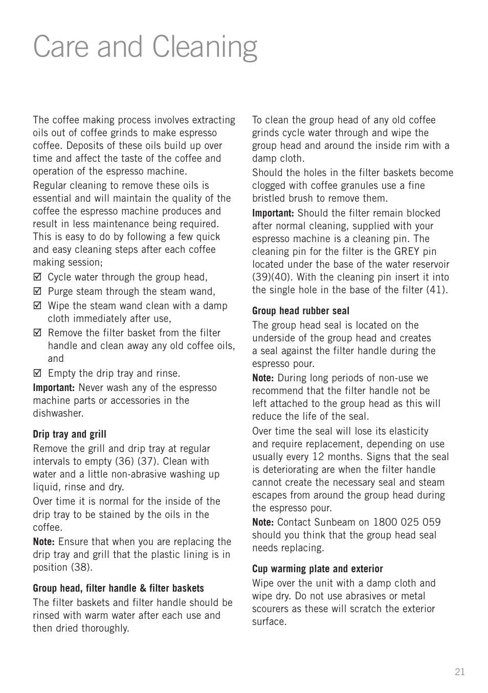 Care and cleaning | Sunbeam EM5600 User Manual | Page 23 / 32