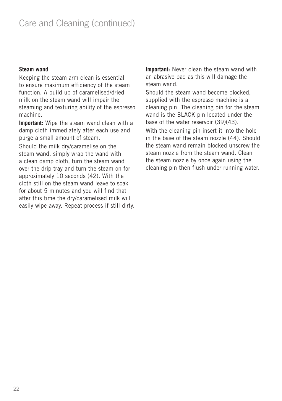 Care and cleaning (continued) | Sunbeam EM5600 User Manual | Page 24 / 32