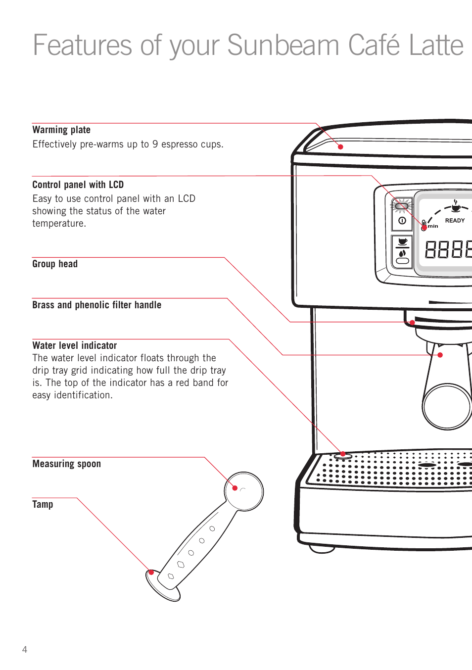 Features of your sunbeam café latte | Sunbeam EM5600 User Manual | Page 6 / 32