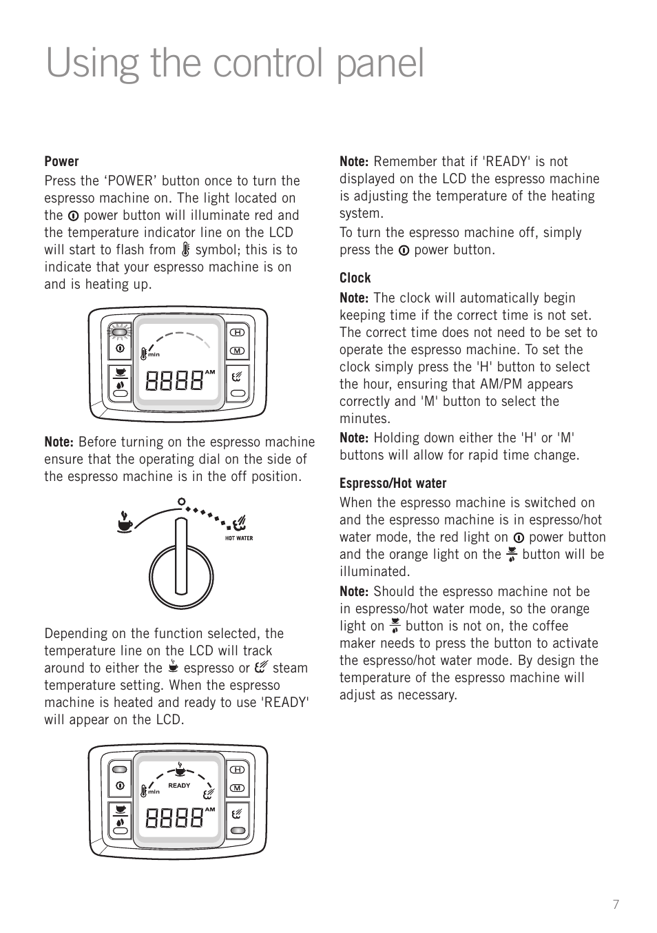 Using the control panel | Sunbeam EM5600 User Manual | Page 9 / 32