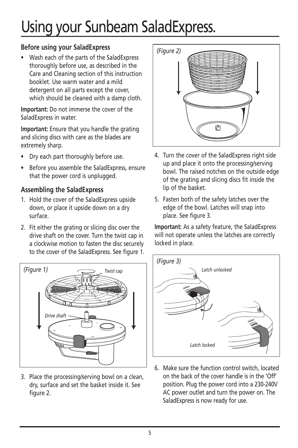 Using your sunbeam saladexpress | Sunbeam Food Slicer User Manual | Page 5 / 10