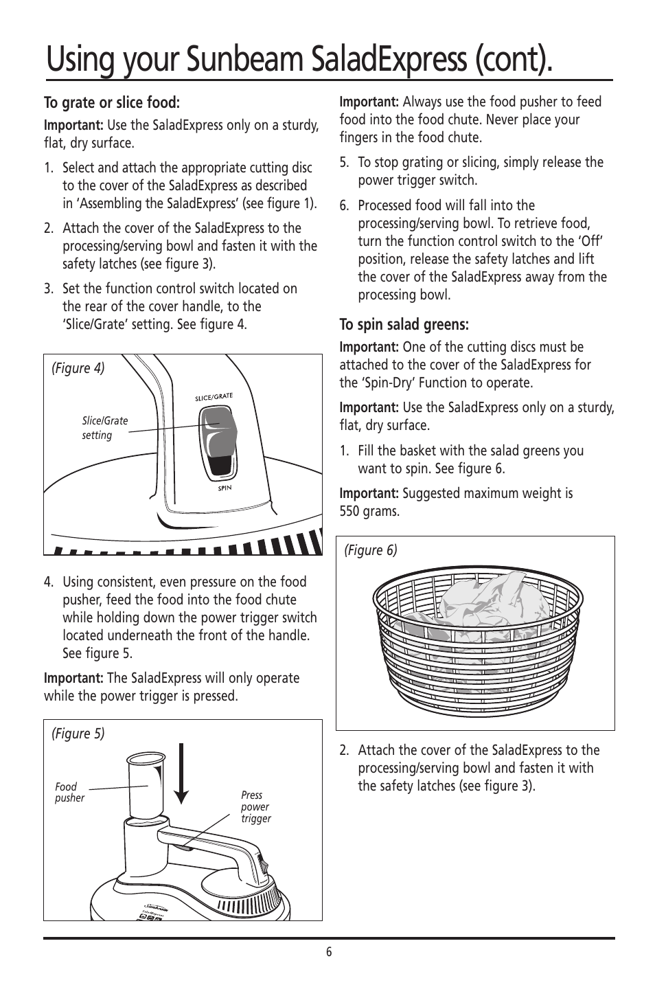 Using your sunbeam saladexpress (cont) | Sunbeam Food Slicer User Manual | Page 6 / 10