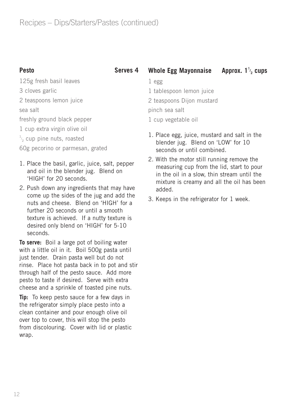 Recipes – dips/starters/pastes (continued) | Sunbeam PB7900 User Manual | Page 14 / 27
