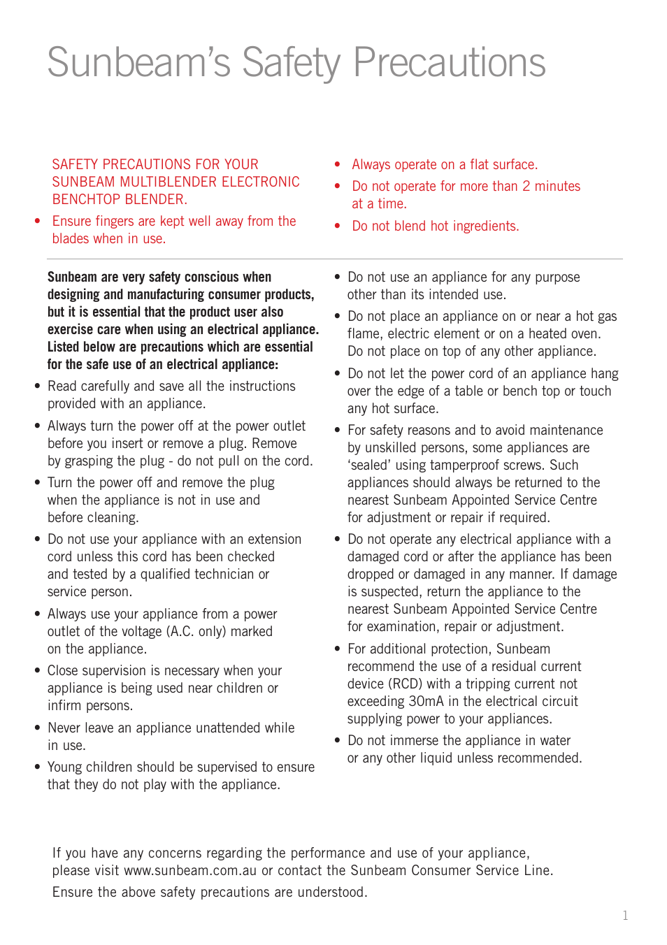 Sunbeam’s safety precautions | Sunbeam PB7900 User Manual | Page 3 / 27