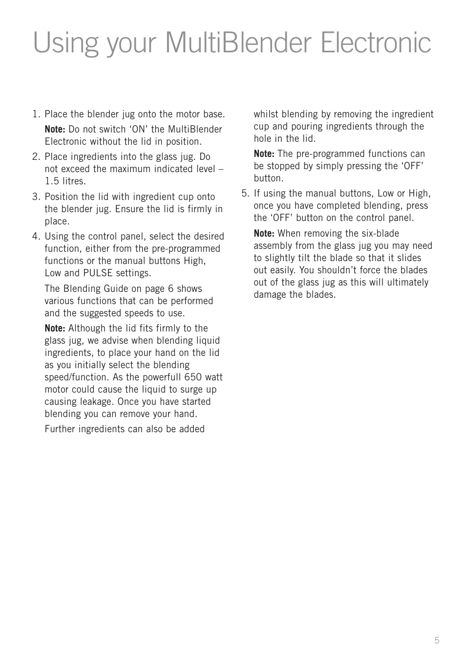 Using your multiblender electronic | Sunbeam PB7900 User Manual | Page 7 / 27