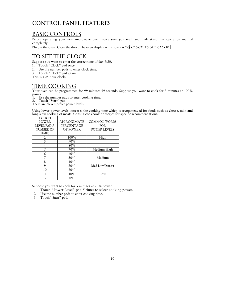 Control panel features, Basic controls, Time cooking | Sunbeam SNM1501RAX User Manual | Page 10 / 18