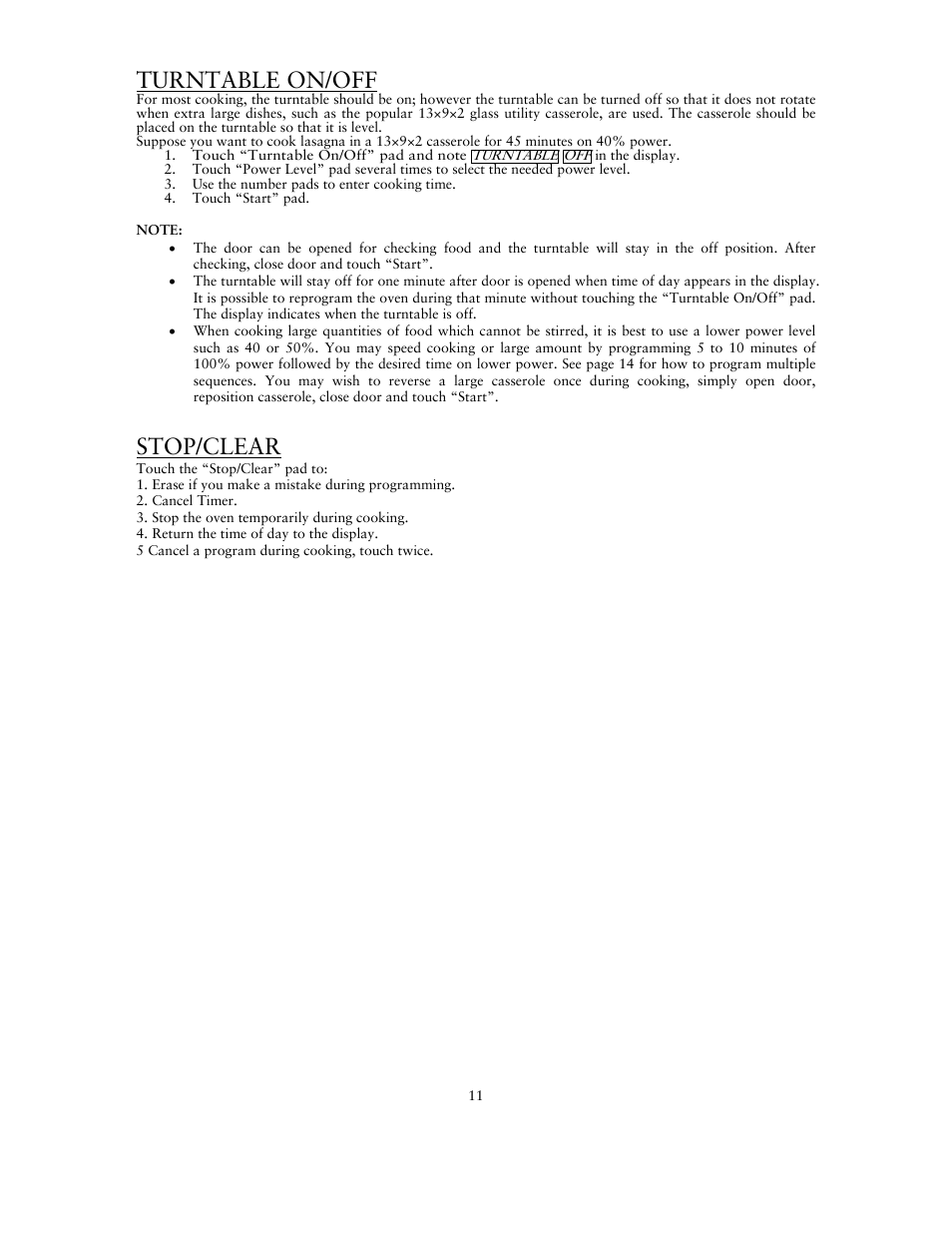 Turntable on/off, Stop/clear | Sunbeam SNM1501RAX User Manual | Page 11 / 18