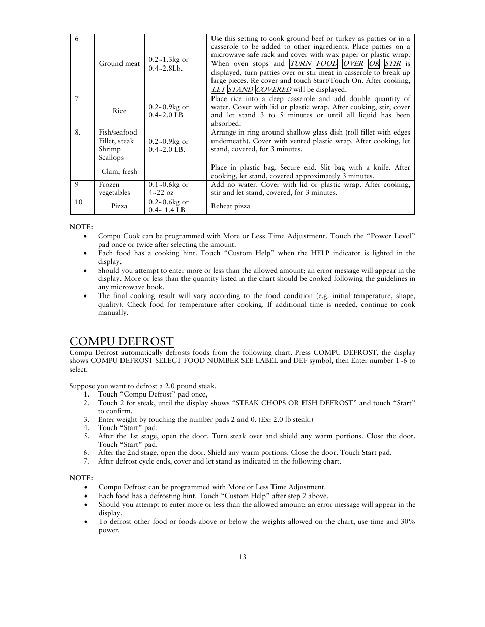 Compu defrost | Sunbeam SNM1501RAX User Manual | Page 13 / 18