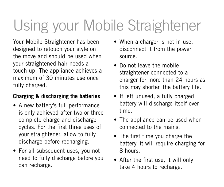 Using your mobile straightener | Sunbeam HS6700 User Manual | Page 8 / 12