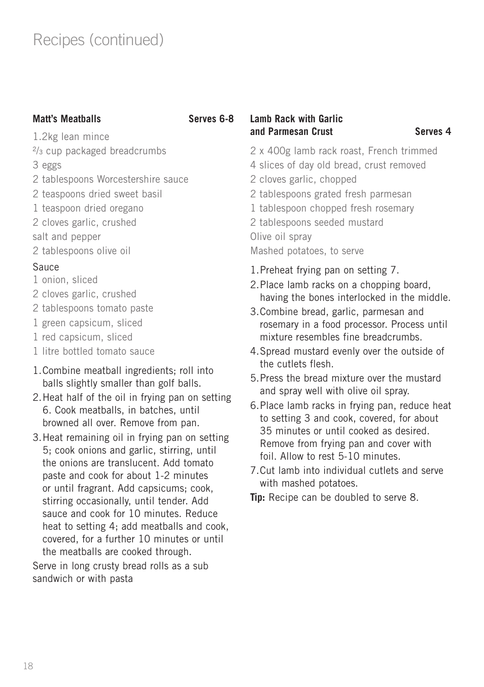 Recipes (continued) | Sunbeam FP7710 User Manual | Page 20 / 28