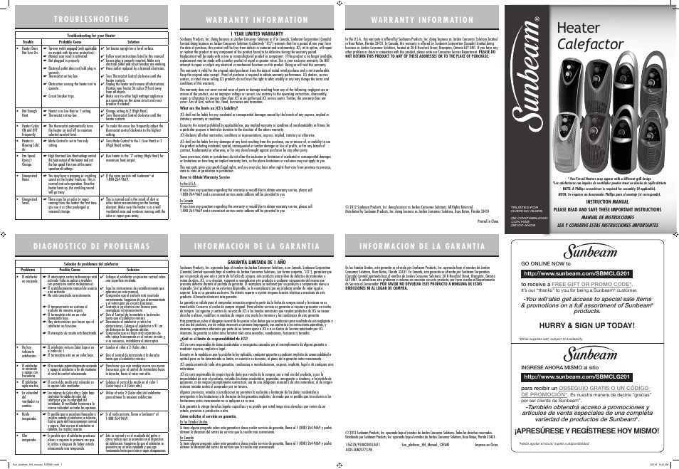 Sunbeam HEATER GCDS-SUN23773-PH User Manual | 2 pages