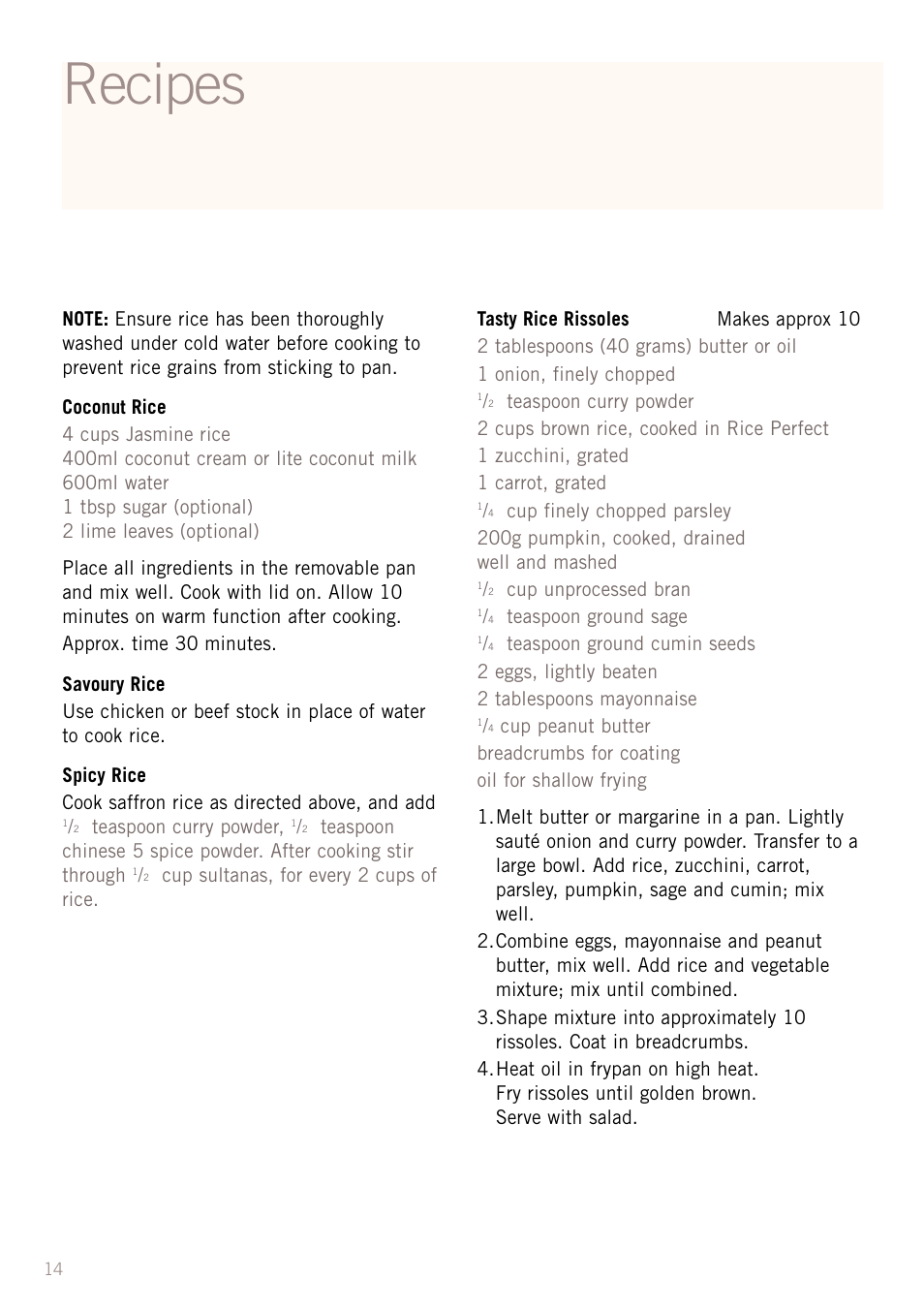 Recipes | Sunbeam RC4700 User Manual | Page 16 / 28