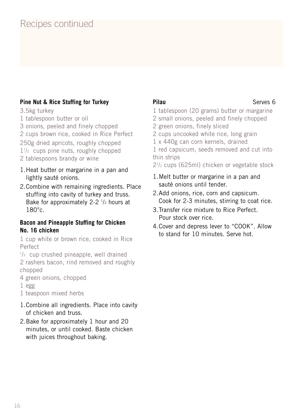 Recipes continued | Sunbeam RC4700 User Manual | Page 18 / 28