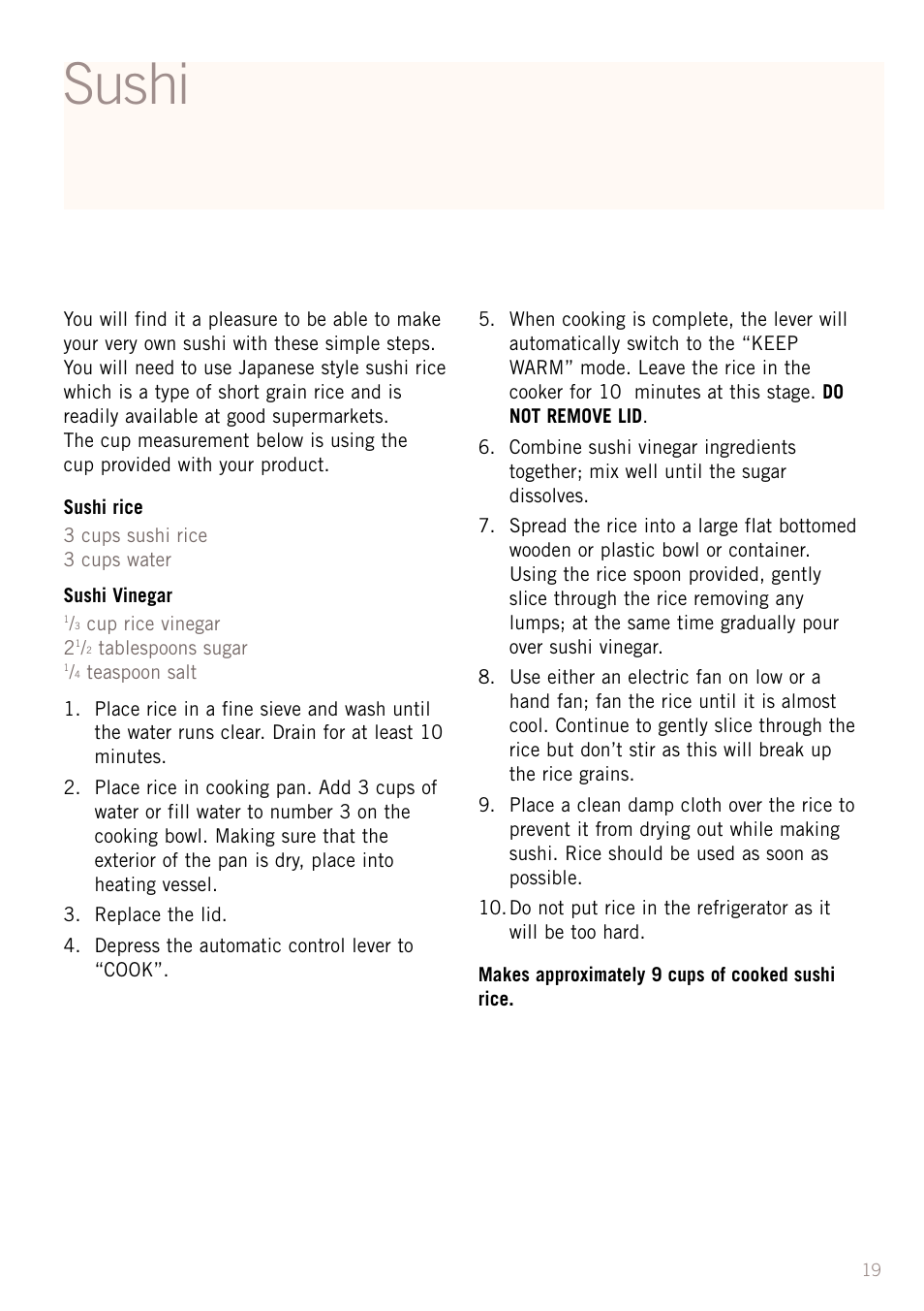 Sushi | Sunbeam RC4700 User Manual | Page 21 / 28