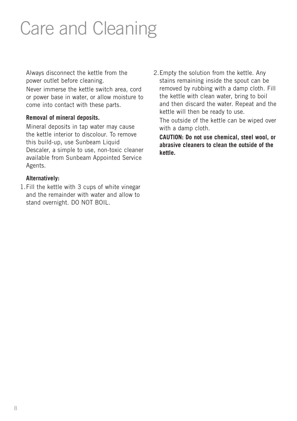 Care and cleaning | Sunbeam KE3560 User Manual | Page 10 / 12