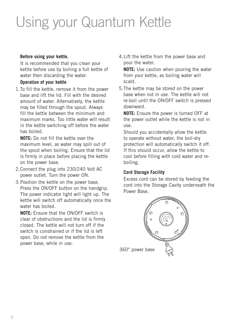 Using your quantum kettle | Sunbeam KE3560 User Manual | Page 8 / 12