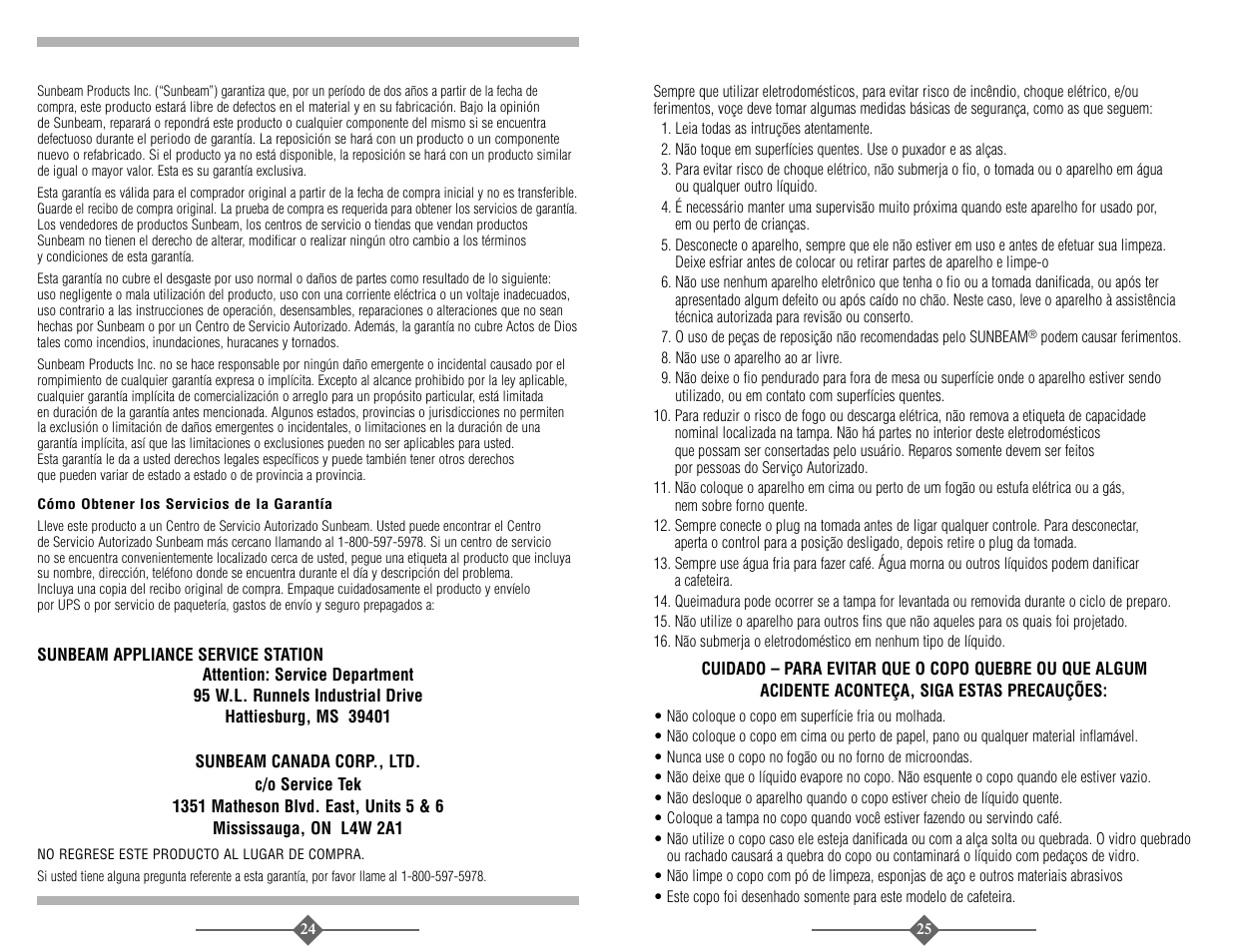 Recauções, Mportantes | Sunbeam 3278 User Manual | Page 13 / 16