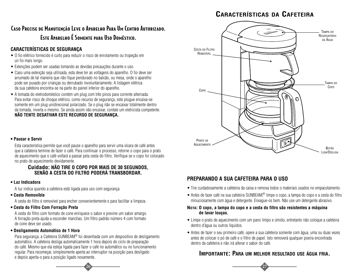 Uarde, Stas, Nstruções | Aracterísticas da, Sar a, Afeteira, Unbeam | Sunbeam 3278 User Manual | Page 14 / 16