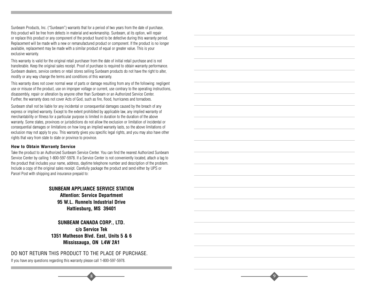 Sunbeam 3278 User Manual | Page 5 / 16