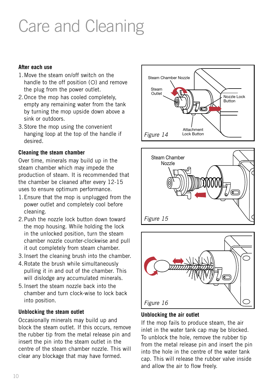 Care and cleaning | Sunbeam SC7500 User Manual | Page 12 / 16