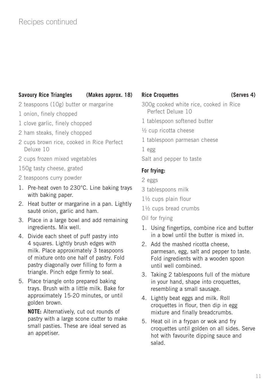 Recipes continued | Sunbeam RC5810 User Manual | Page 13 / 20