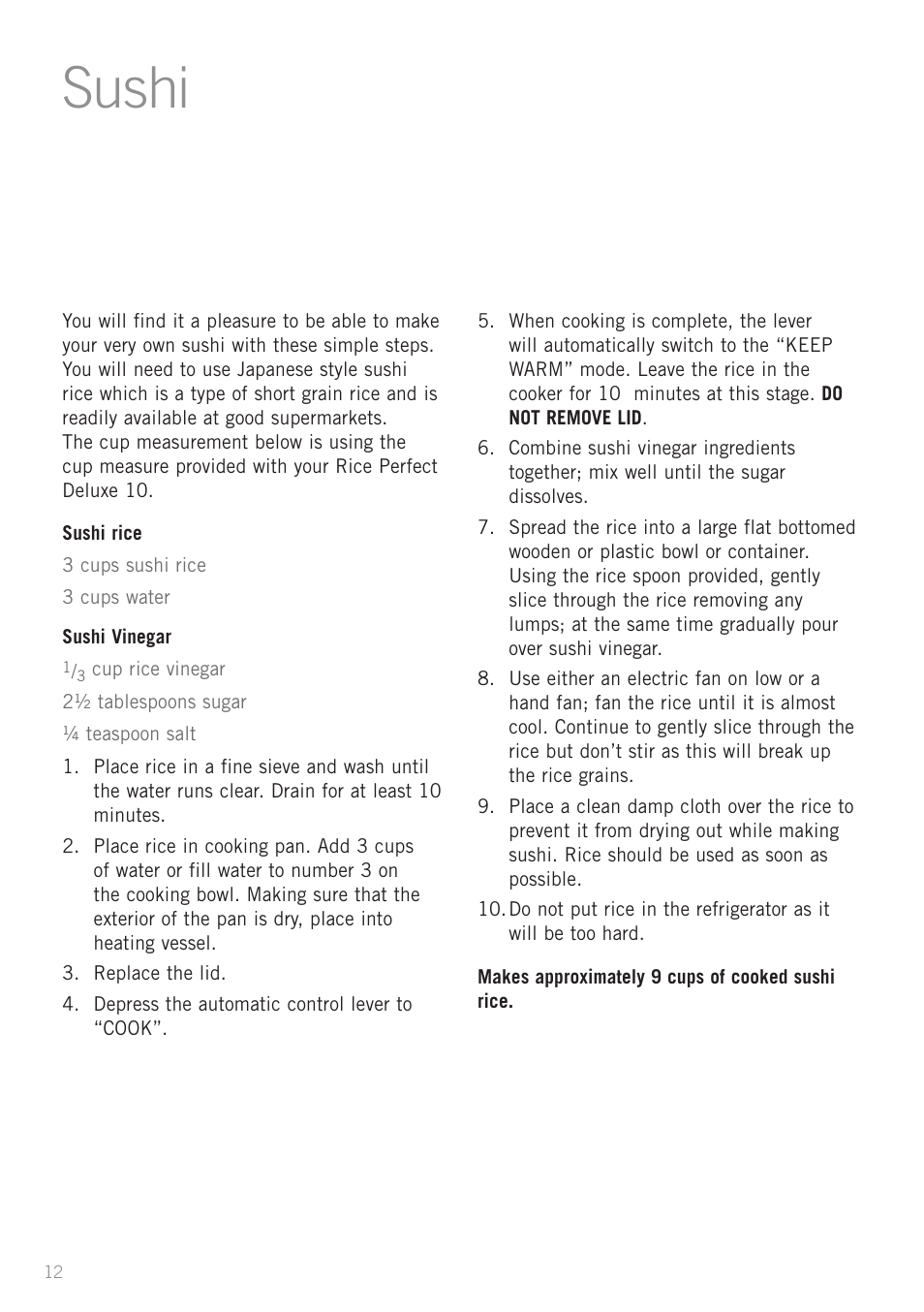 Sushi | Sunbeam RC5810 User Manual | Page 14 / 20