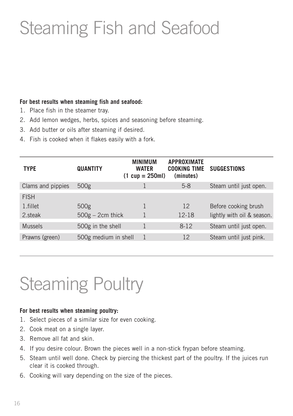 Steaming poultry steaming fish and seafood | Sunbeam RC5810 User Manual | Page 18 / 20