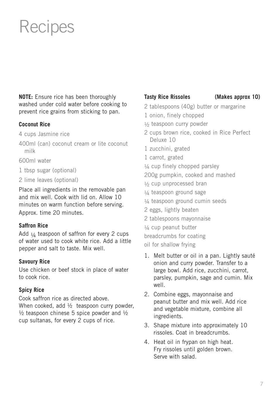 Recipes | Sunbeam RC5810 User Manual | Page 9 / 20