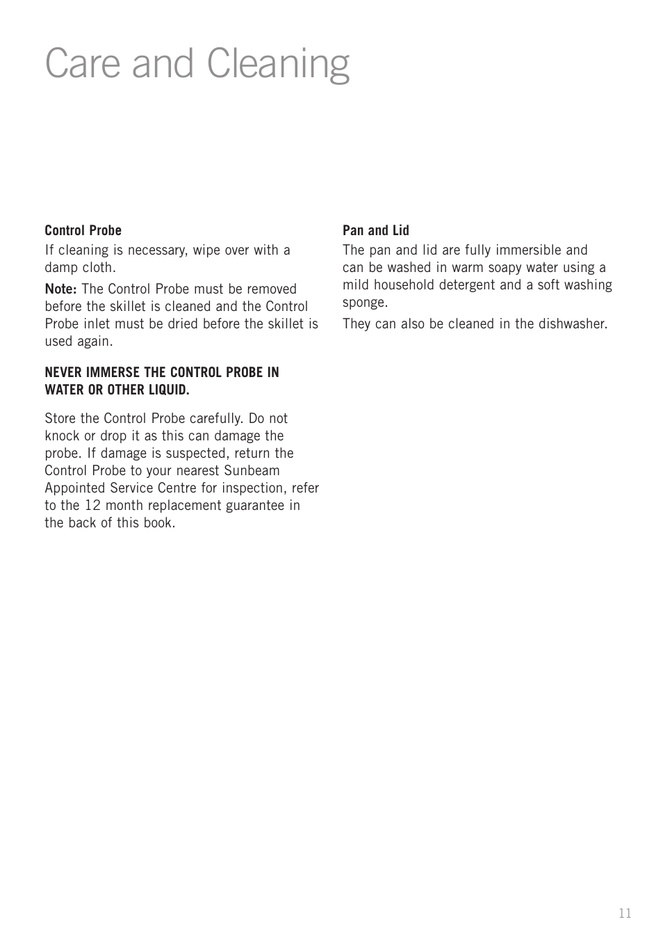 Care and cleaning | Sunbeam SK6410 User Manual | Page 11 / 28
