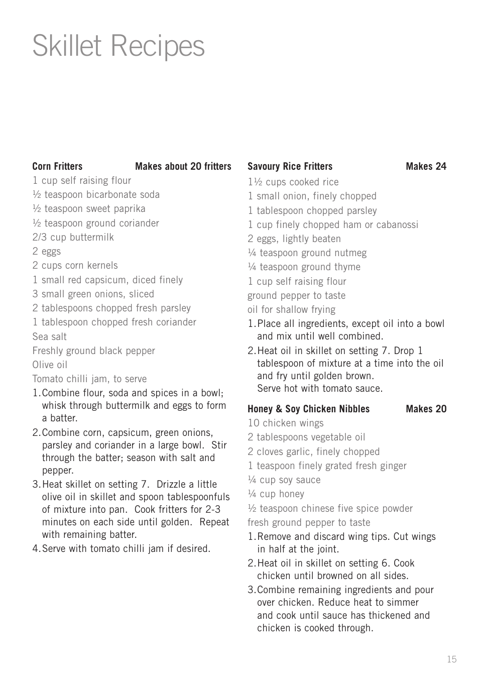 Skillet recipes | Sunbeam SK6410 User Manual | Page 15 / 28