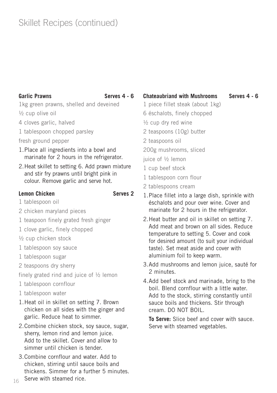 Skillet recipes (continued) | Sunbeam SK6410 User Manual | Page 16 / 28